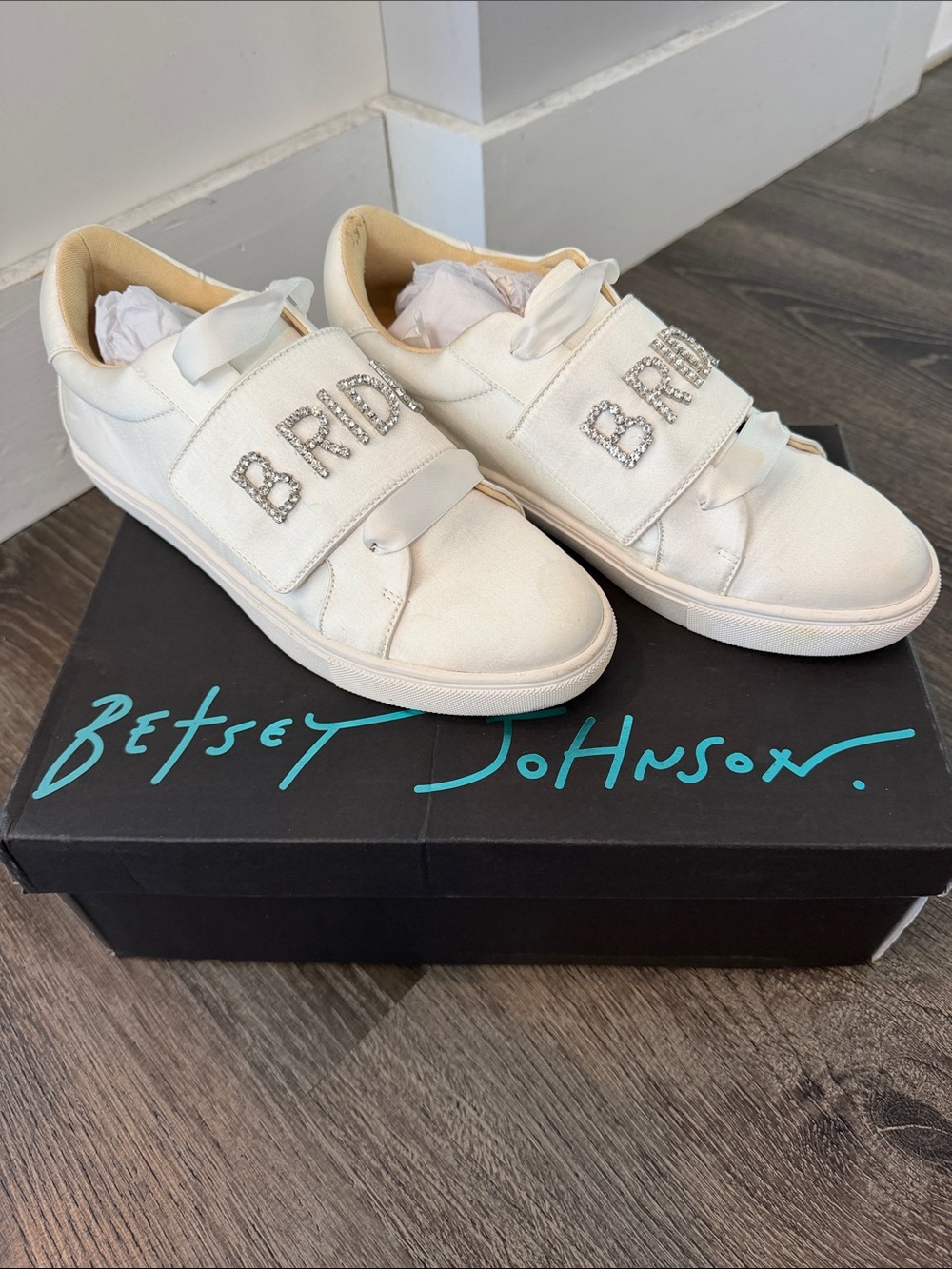 Betsey Johnson White Embellished 'BRIDE' Slip-On Sneakers